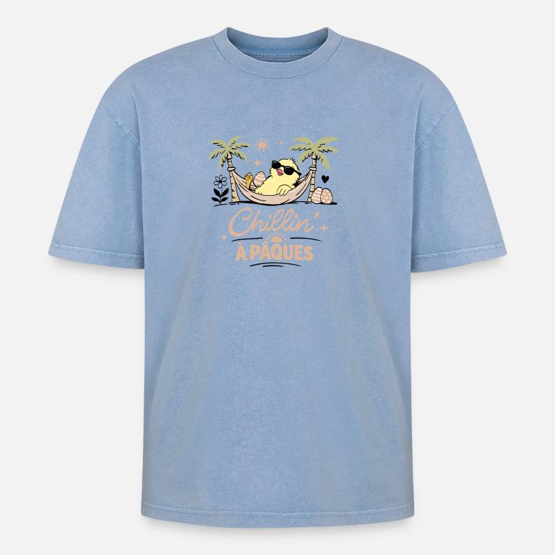 Easter Chick - Oversized Unisex Premium Acid-Washed T-Shirt - acid washed blue
