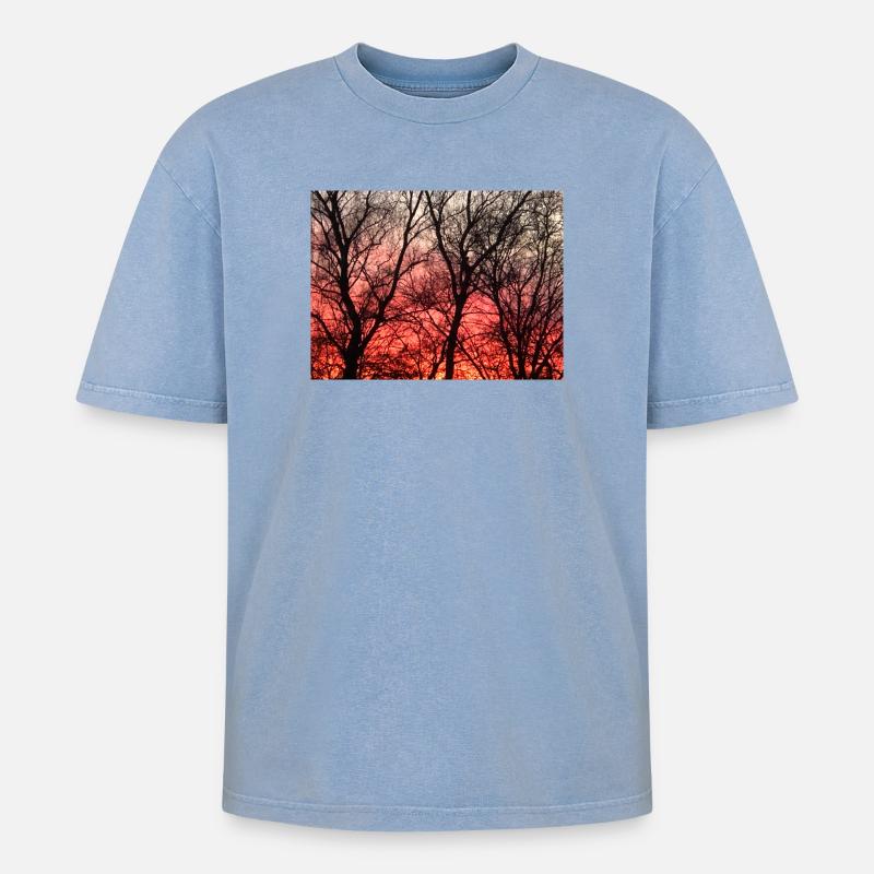 Abendrot_1 - Oversized Unisex Premium Acid-Washed T-Shirt - Blau Acid Wash