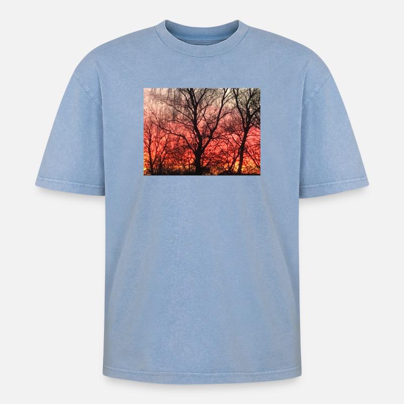Abendrot - Oversized Unisex Premium Acid-Washed T-Shirt - Blau Acid Wash
