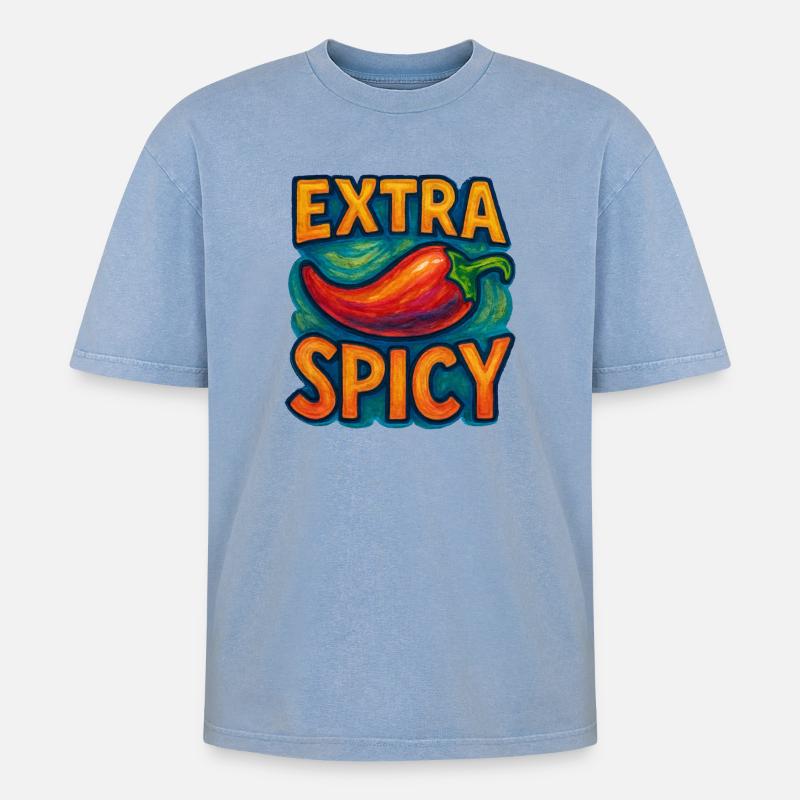 Extra scharfe Chili-Pop-Kunst - Oversized Unisex Premium Acid-Washed T-Shirt - Blau Acid Wash