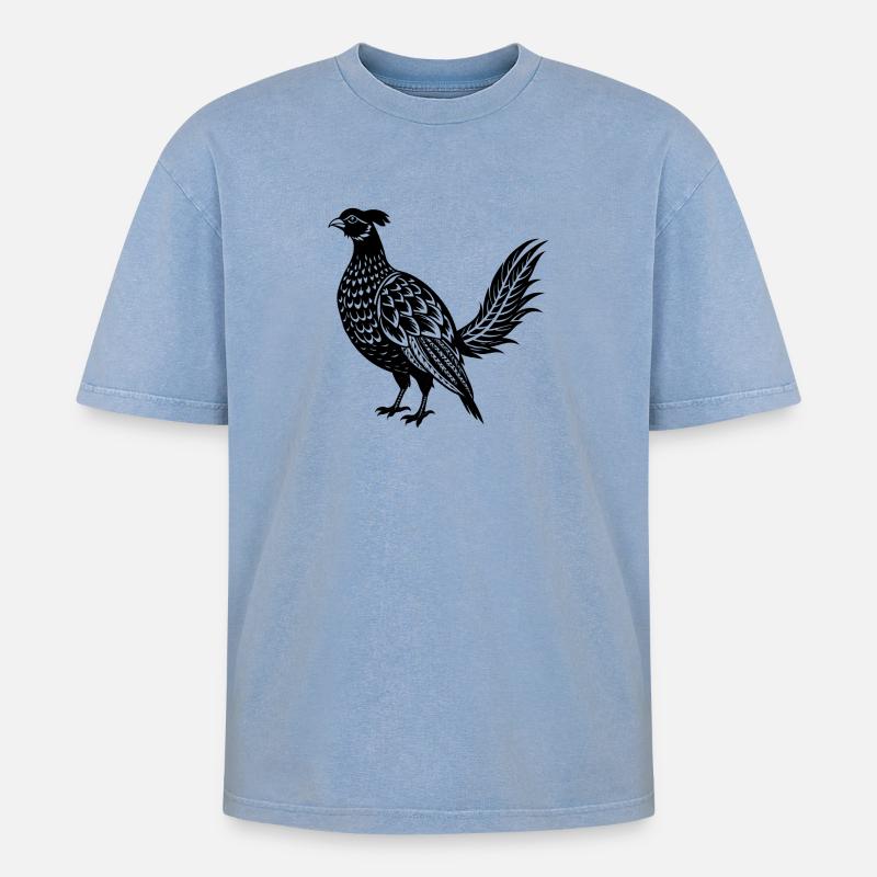 Fasan - Oversized Unisex Premium Acid-Washed T-Shirt - Blau Acid Wash