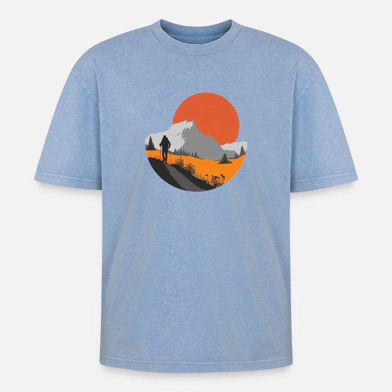 Bergwanderung, Idee für ein Wanderer-Geschenk - Oversized Unisex Premium Acid-Washed T-Shirt - Blau Acid Wash