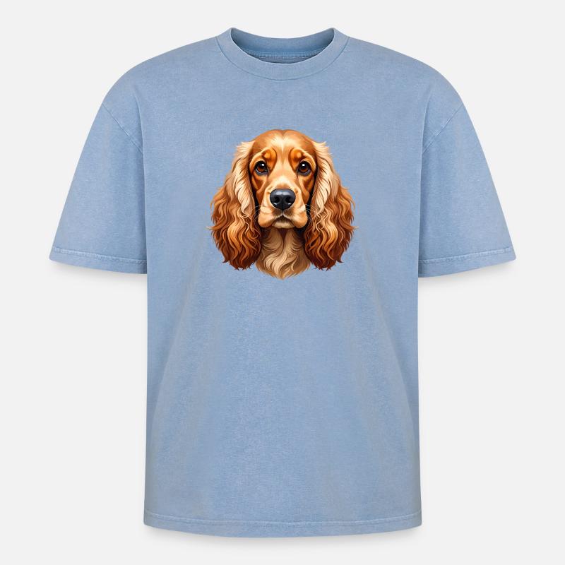 Cocker Spaniel - Oversized Unisex Premium Acid-Washed T-Shirt - Blau Acid Wash
