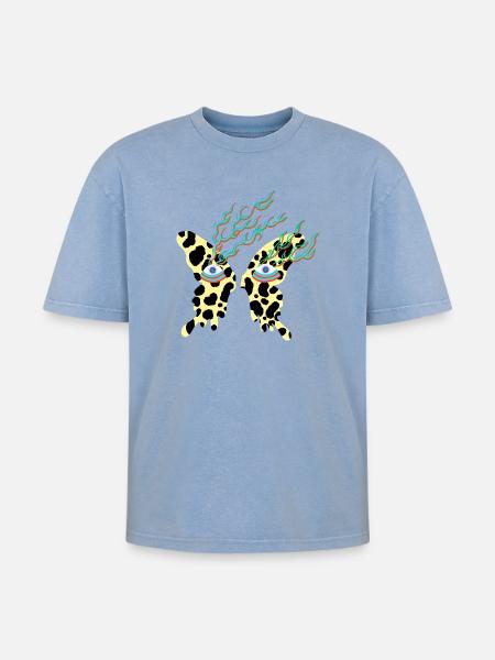 butterfly_with_eyes - T-shirt Premium unisexe oversize acid-washed - bleu délavé acide