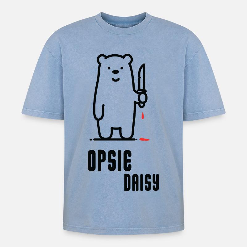 Bär mit Messer – Opsie Daisy - Oversized Unisex Premium Acid-Washed T-Shirt - Blau Acid Wash