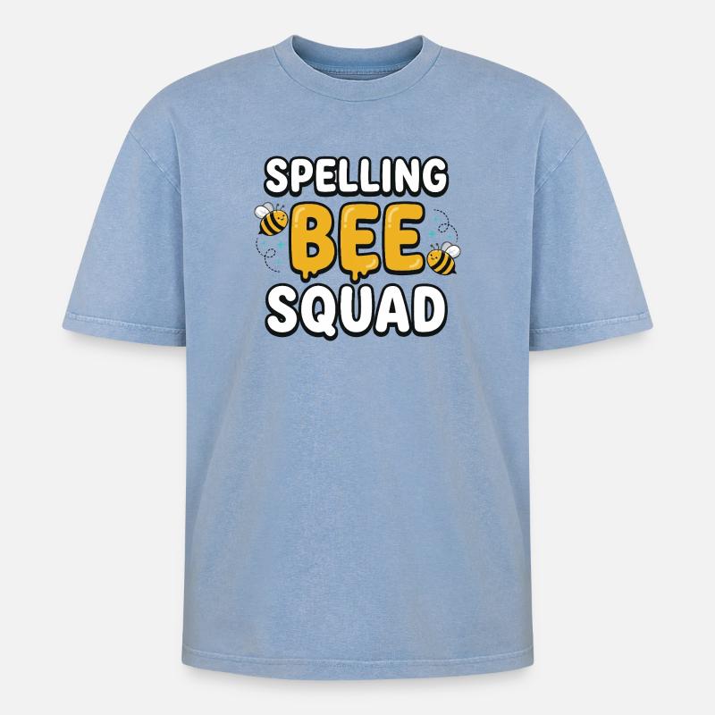 Spelling Bee Squad Cute Bee Team - Oversized Unisex Premium Acid-Washed T-Shirt - Blau Acid Wash