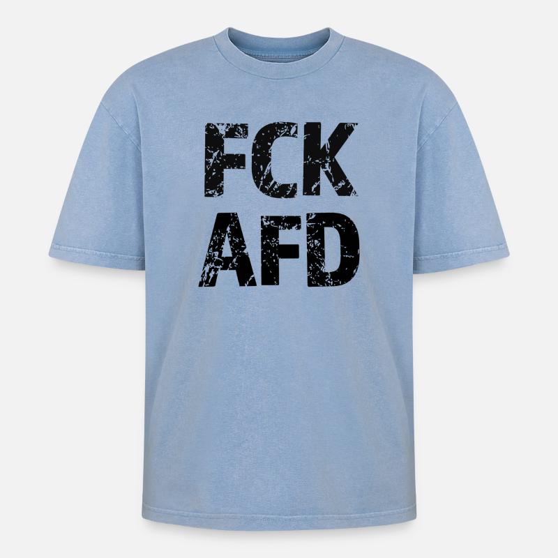 FCK AFD Bold Text Graphic - Oversized Unisex Premium Acid-Washed T-Shirt - Blau Acid Wash