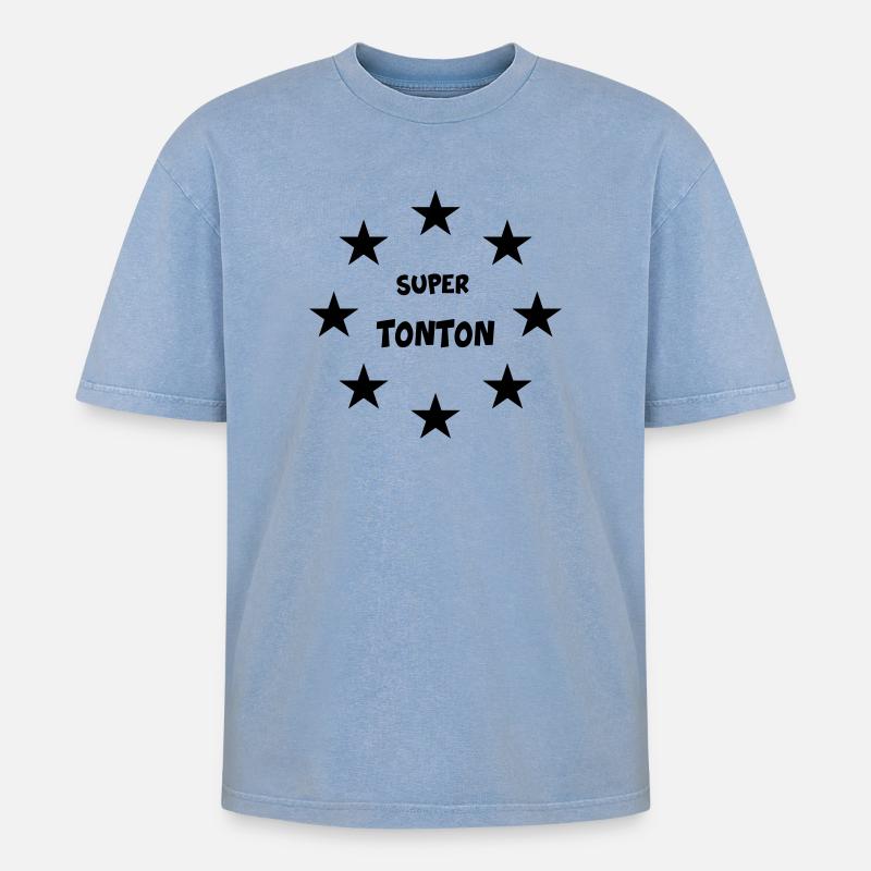 Super-Onkel - Oversized Unisex Premium Acid-Washed T-Shirt - Blau Acid Wash
