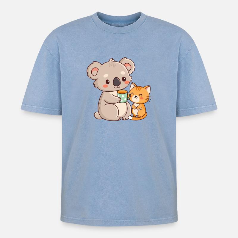 Koala et chat café mignon - T-shirt Premium unisexe oversize acid-washed - bleu délavé acide