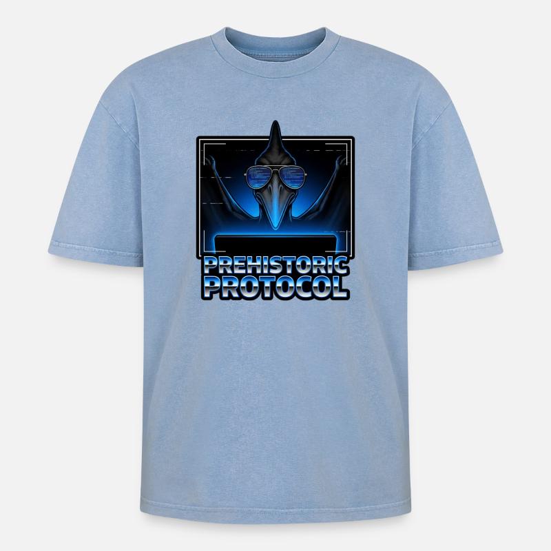 Ancient Protocol Neon - Oversized Unisex Premium Acid-Washed T-Shirt - acid washed blue