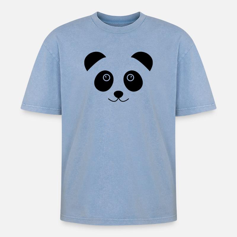 Panda-Gesicht - Oversized Unisex Premium Acid-Washed T-Shirt - Blau Acid Wash