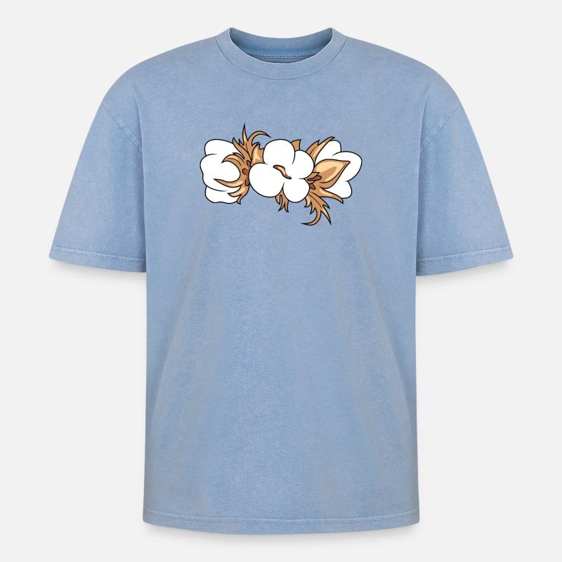 Blühende Baumwolle - Oversized Unisex Premium Acid-Washed T-Shirt - Blau Acid Wash