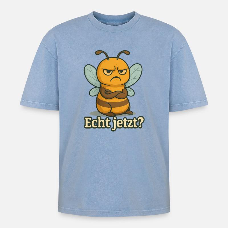 Biene sauer Echt jetzt - Oversized Unisex Premium Acid-Washed T-Shirt - Blau Acid Wash