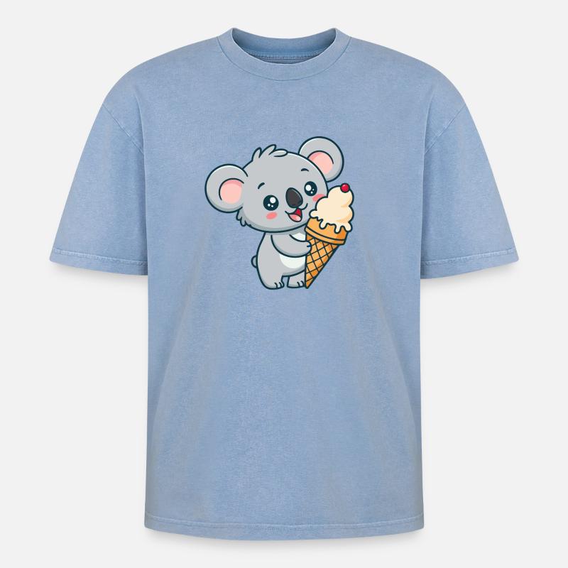 Koala-Gourmand-Eis - Oversized Unisex Premium Acid-Washed T-Shirt - Blau Acid Wash