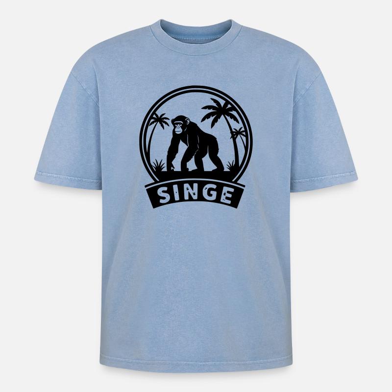 Affe - Oversized Unisex Premium Acid-Washed T-Shirt - Blau Acid Wash