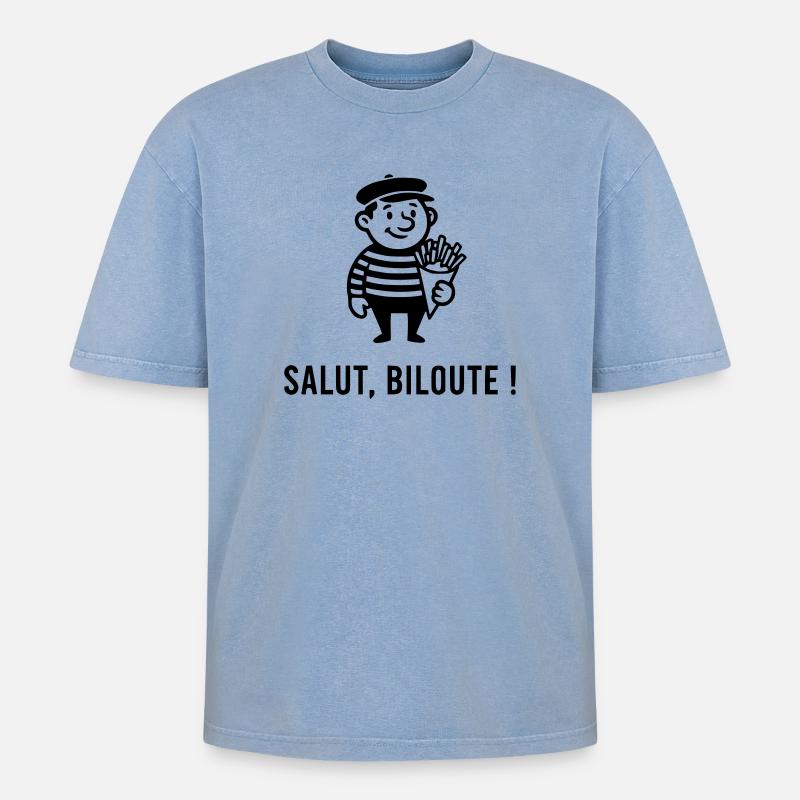 Hallo biloute - Oversized Unisex Premium Acid-Washed T-Shirt - Blau Acid Wash