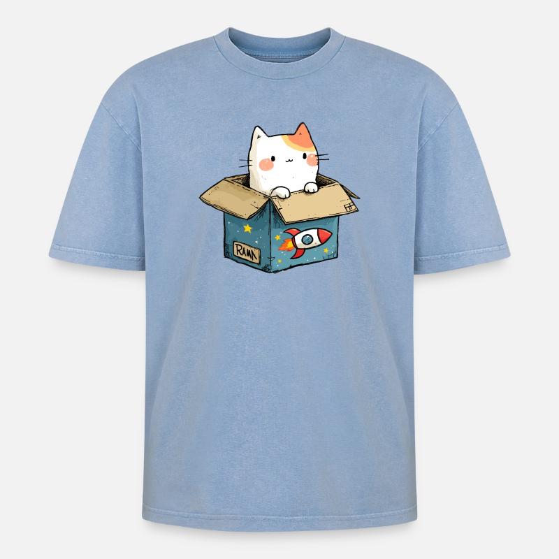 Cat's Throw Space - Oversized Unisex Premium Acid-Washed T-Shirt - acid washed blue