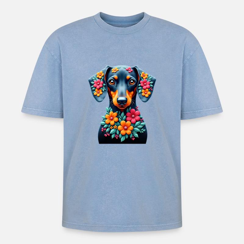 Dackel Dachshund Tekel - Oversized Unisex Premium Acid-Washed T-Shirt - Blau Acid Wash
