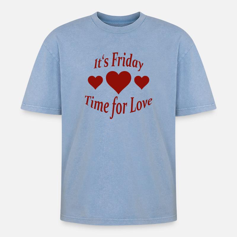 FRIDAY - Oversized Unisex Premium Acid-Washed T-Shirt - Blau Acid Wash