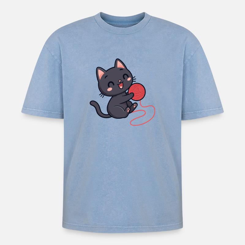 Red wool kitten soft pattern - Oversized Unisex Premium Acid-Washed T-Shirt - acid washed blue