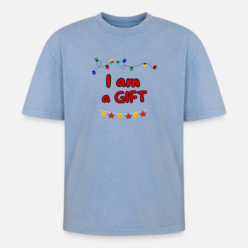 ICH BIN EIN GESCHENK - Oversized Unisex Premium Acid-Washed T-Shirt - Blau Acid Wash
