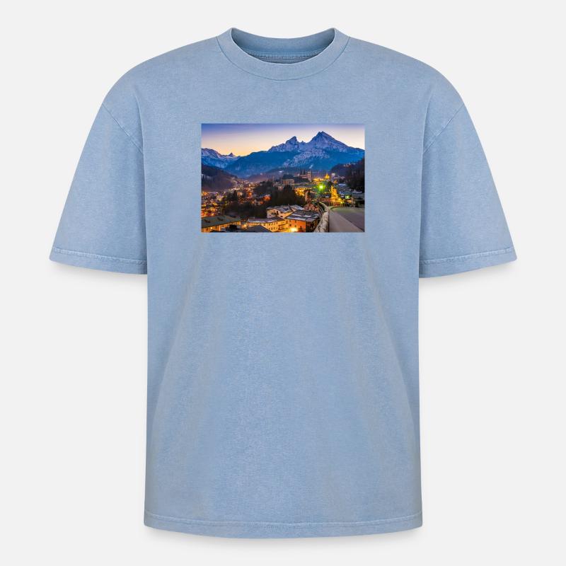 Berchtesgaden mit Watzmann - Oversized Unisex Premium Acid-Washed T-Shirt - Blau Acid Wash