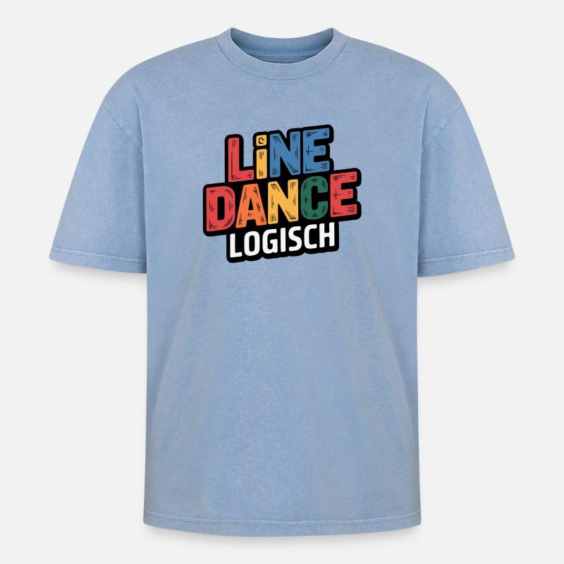 LineDance Logisch Farbig - Oversized Unisex Premium Acid-Washed T-Shirt - Blau Acid Wash