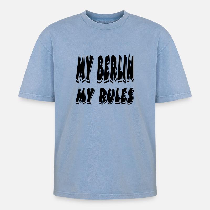Berlin - Oversized Unisex Premium Acid-Washed T-Shirt - Blau Acid Wash