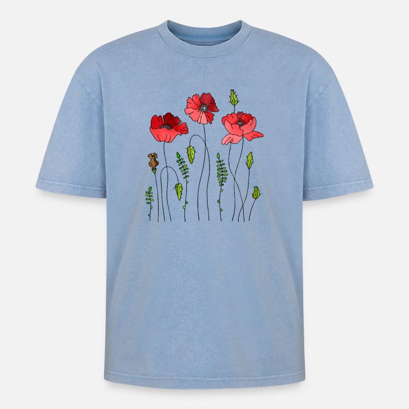 Fleur - T-shirt Premium unisexe oversize acid-washed - bleu délavé acide