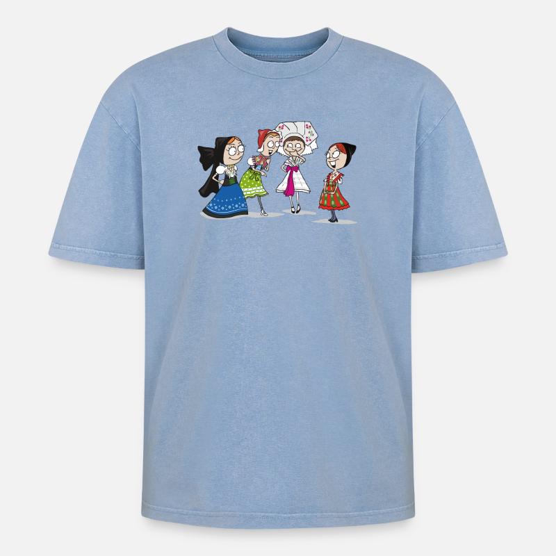 COMIC - SERBSKE DRASTY - Oversized Unisex Premium Acid-Washed T-Shirt - Blau Acid Wash