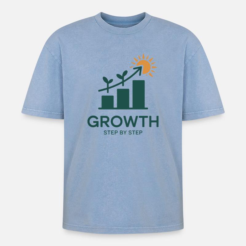 Growth Step by Step – Erfolg & Wachstum - Oversized Unisex Premium Acid-Washed T-Shirt - Blau Acid Wash