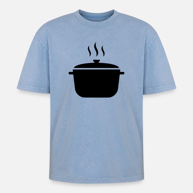 Kochtopf Suppe Dampf Icon - Oversized Unisex Premium Acid-Washed T-Shirt - Blau Acid Wash