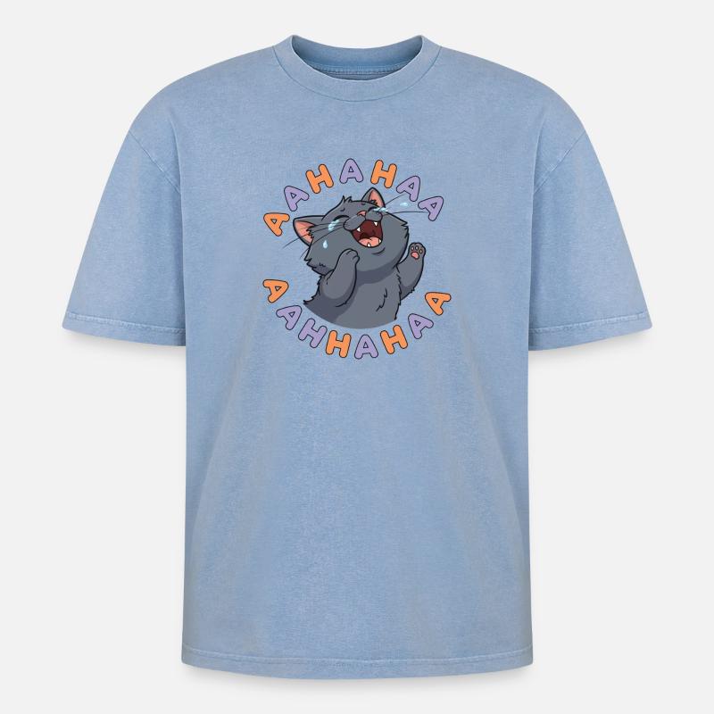 Explosion du chat rieur - T-shirt Premium unisexe oversize acid-washed - bleu délavé acide