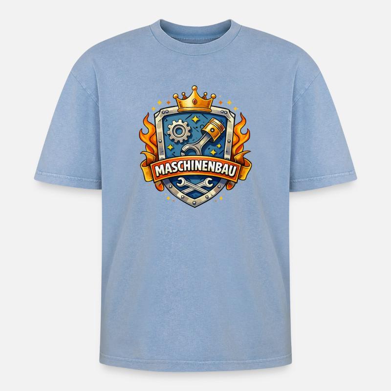 Mechanical Engineering King's Crown Shield - Oversized Unisex Premium Acid-Washed T-Shirt - acid washed blue