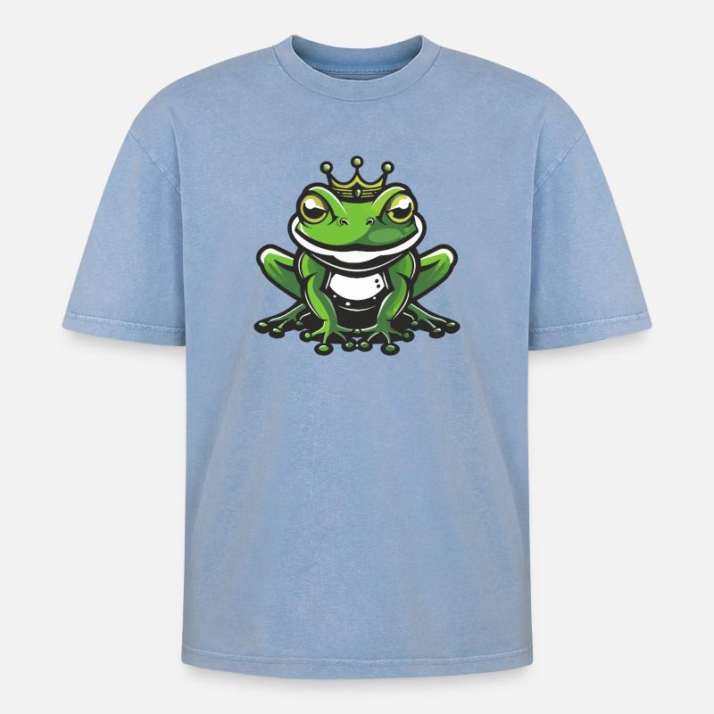 Frosch Kopf Krone - Oversized Unisex Premium Acid-Washed T-Shirt - Blau Acid Wash