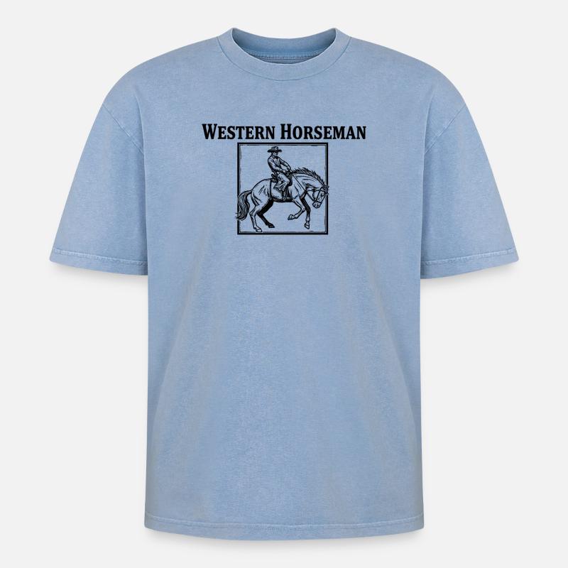 Der Einsame Reiter - Oversized Unisex Premium Acid-Washed T-Shirt - Blau Acid Wash