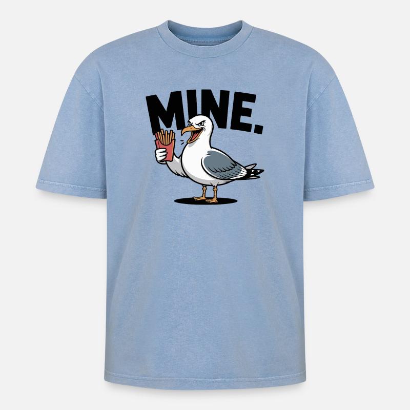 Grumpy Seagull mit Pommes - Oversized Unisex Premium Acid-Washed T-Shirt - Blau Acid Wash
