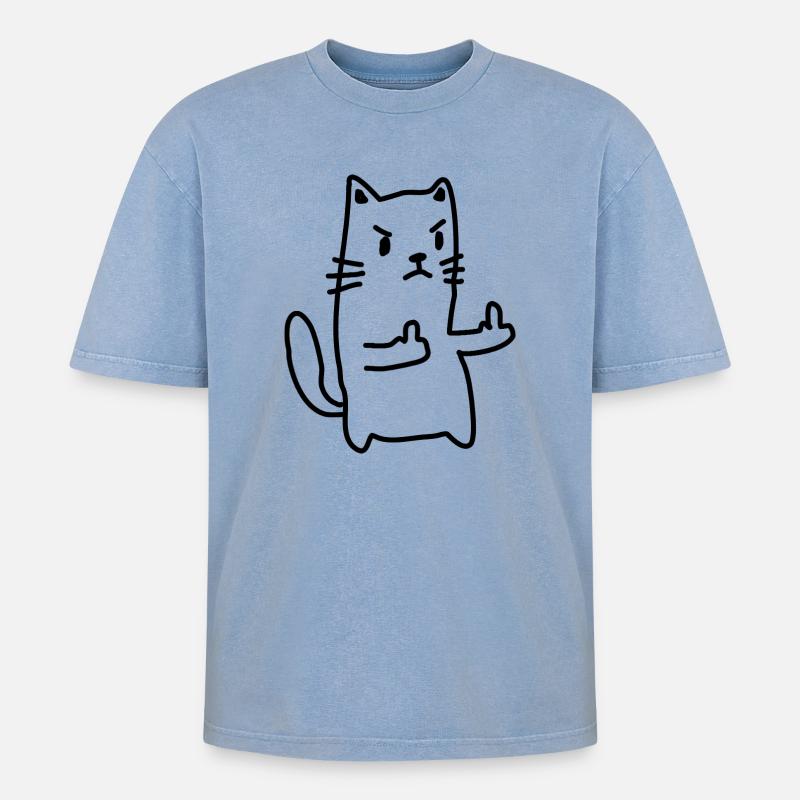 Katze Mittelfinger - Oversized Unisex Premium Acid-Washed T-Shirt - Blau Acid Wash