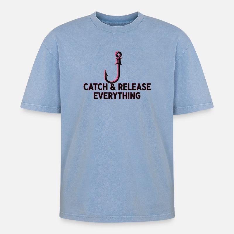 Catch & Release Everything - Oversized Unisex Premium Acid-Washed T-Shirt - acid washed blue