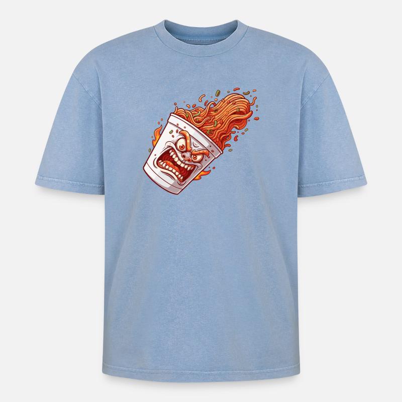 Flammender Becher Wutanfall - Oversized Unisex Premium Acid-Washed T-Shirt - Blau Acid Wash