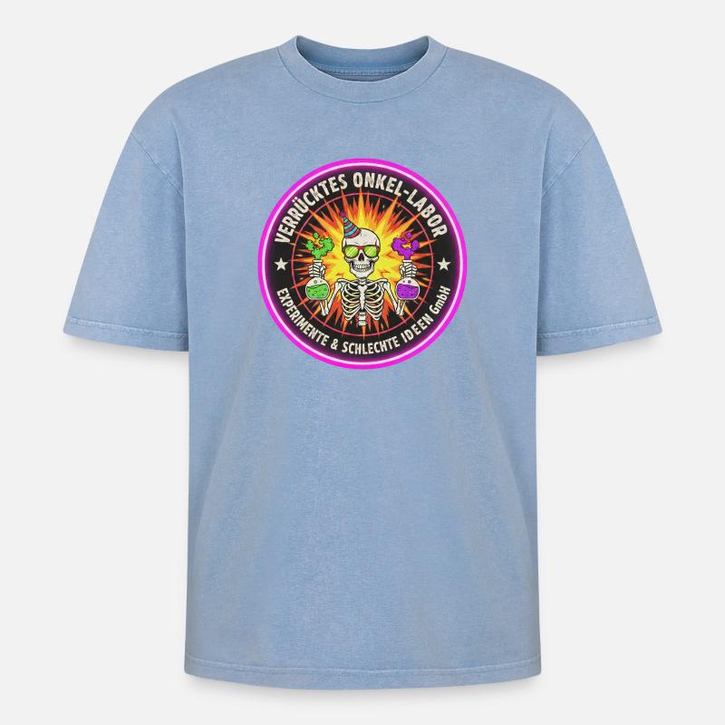 Crazy Uncle Lab - Experiments & Ideas - Oversized Unisex Premium Acid-Washed T-Shirt - acid washed blue