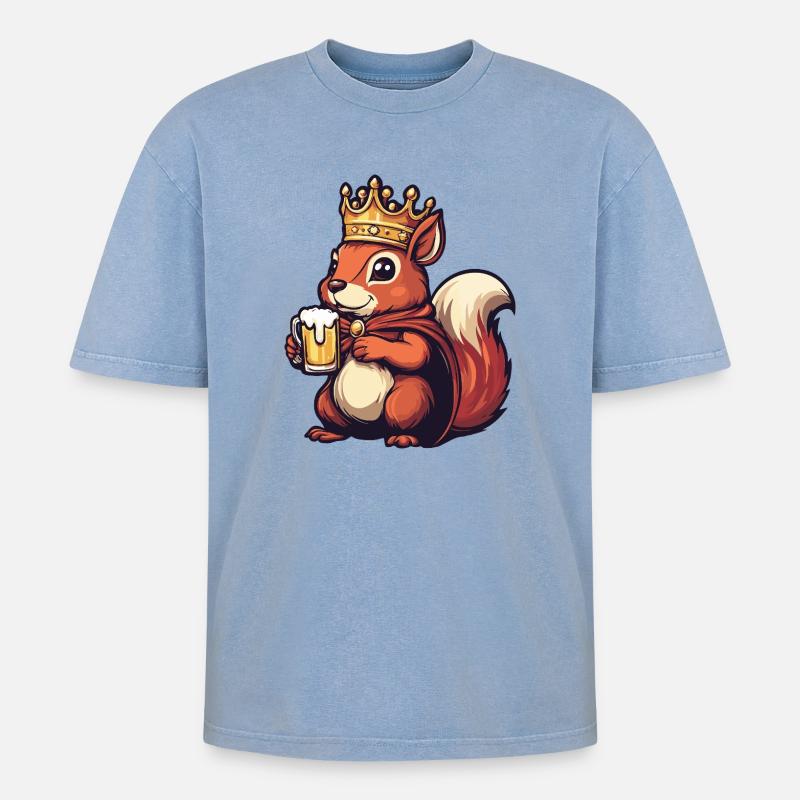 Eichhörnchen Bier König - Oversized Unisex Premium Acid-Washed T-Shirt - Blau Acid Wash