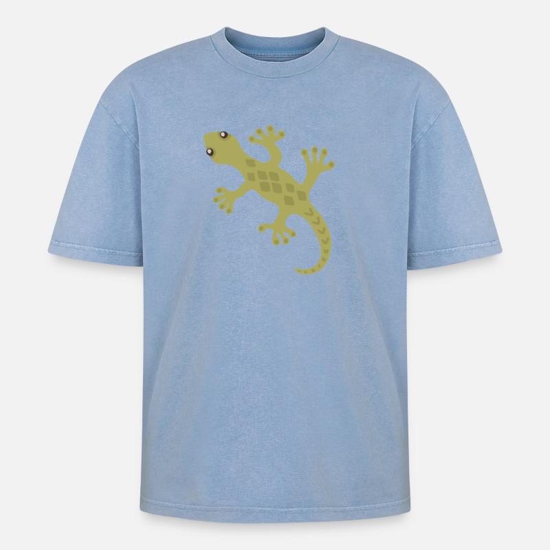 Lime Gecko Silhouette Muster - Oversized Unisex Premium Acid-Washed T-Shirt - Blau Acid Wash