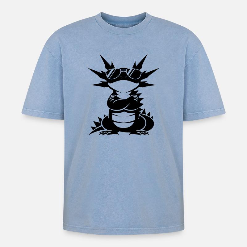 Cooler Axolotl mit Sonnenbrille - Oversized Unisex Premium Acid-Washed T-Shirt - Blau Acid Wash