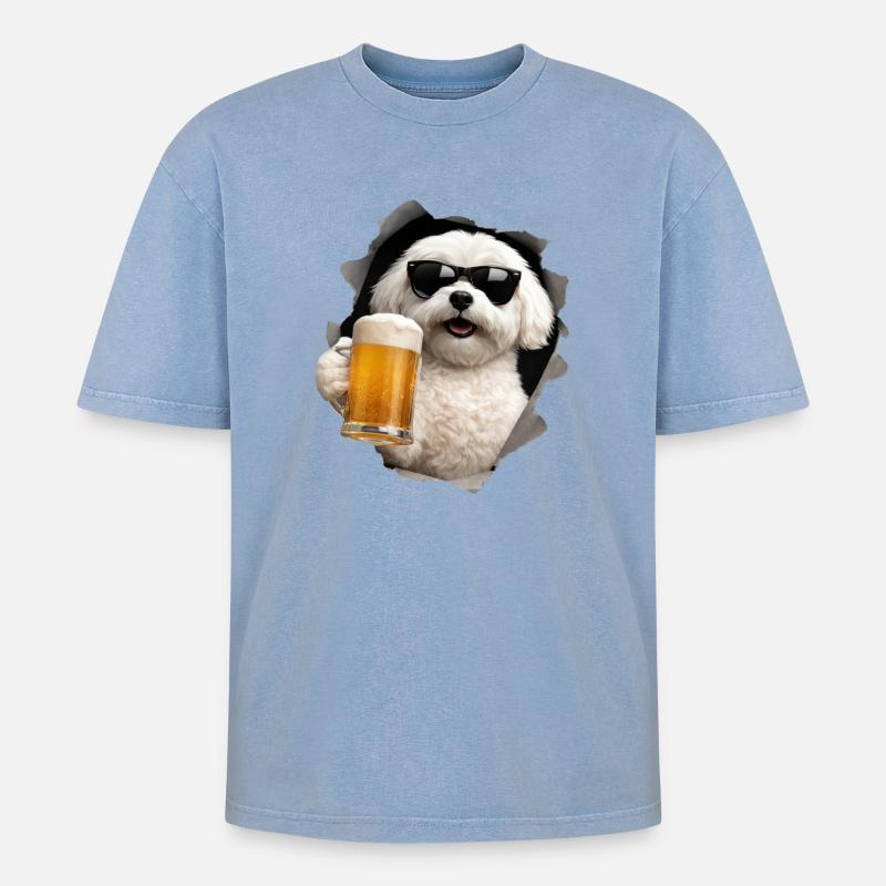 Maltesisches Bier - Oversized Unisex Premium Acid-Washed T-Shirt - Blau Acid Wash