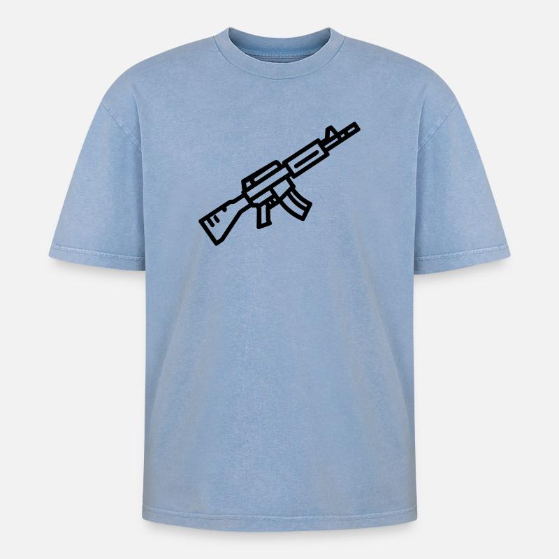 Waffe - Oversized Unisex Premium Acid-Washed T-Shirt - Blau Acid Wash