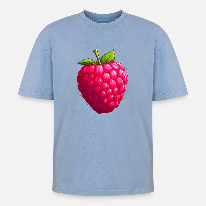 Raspberry - Oversized Unisex Premium Acid-Washed T-Shirt - acid washed blue
