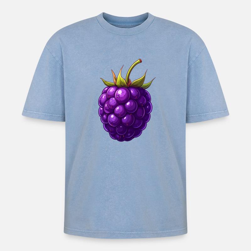 Brombeere - Oversized Unisex Premium Acid-Washed T-Shirt - Blau Acid Wash