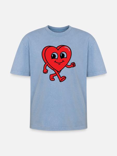 Walking Heart - Oversized Unisex Premium Acid-Washed T-Shirt - acid washed blue