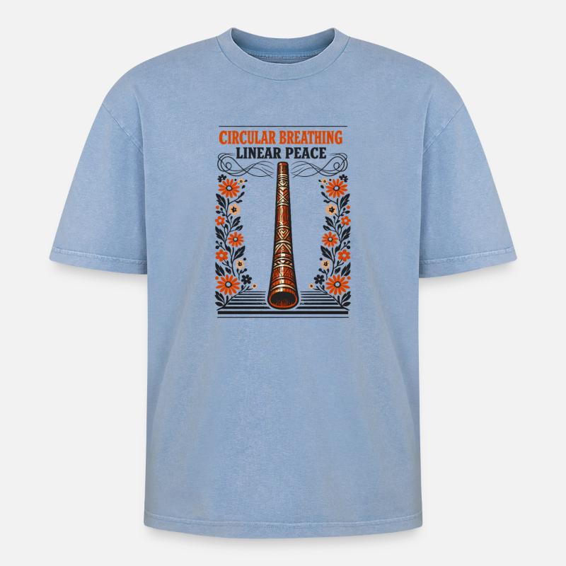 Circular breathing, inner peace | Didgeridoo - Oversized Unisex Premium Acid-Washed T-Shirt - acid washed blue